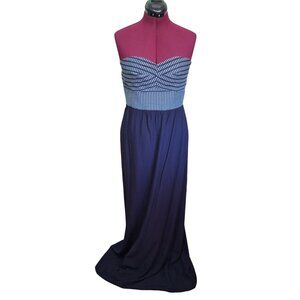 Navy Blue Hutch Strapless Maxi Formal Dress Weeding Brides Maid Prom Size 8